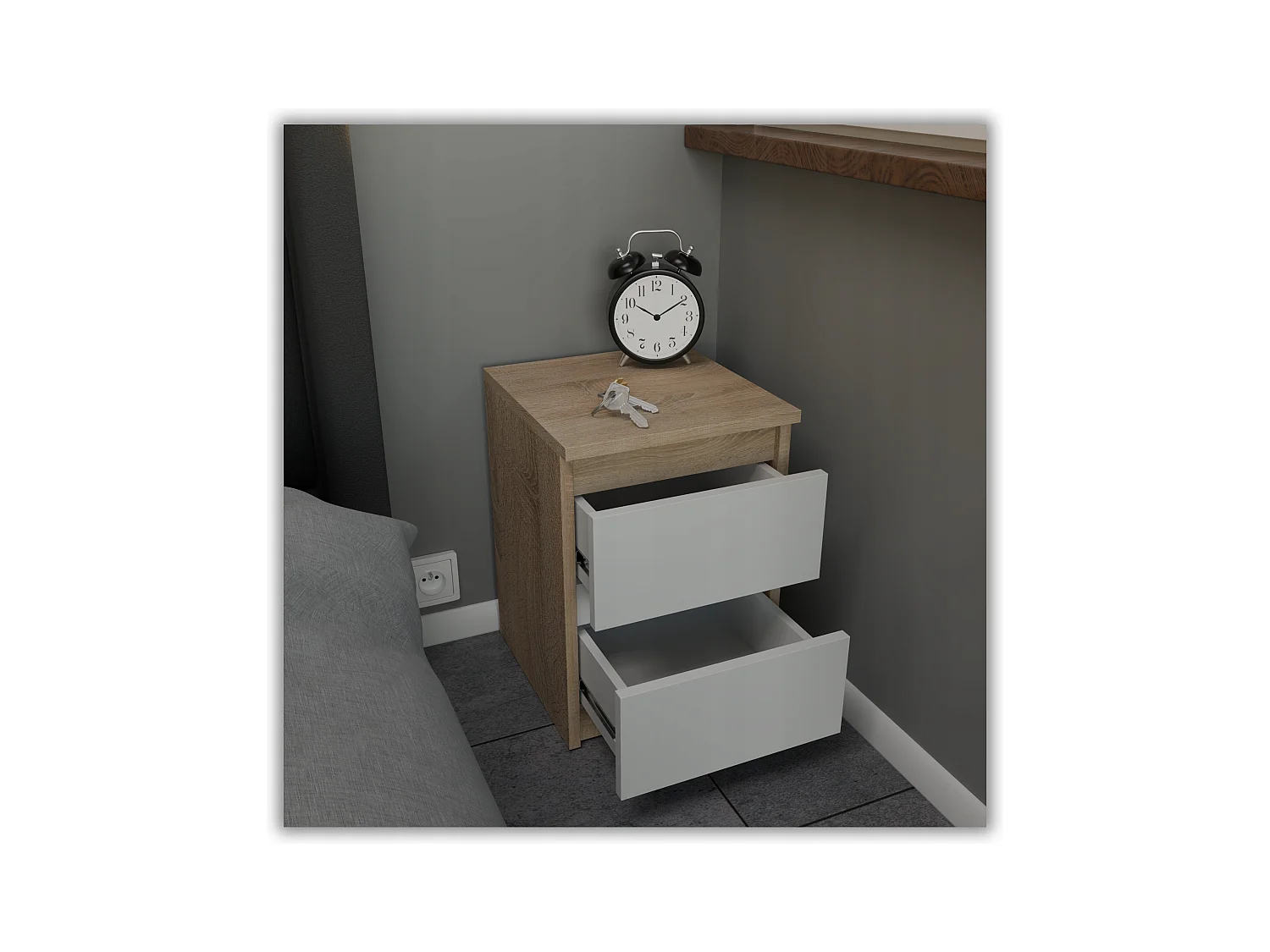 Table de chevet Chêne Sonoma Blanc mat 30x30x42CM 2 tiroirs-meuble de nuit pour chambre à coucher loft