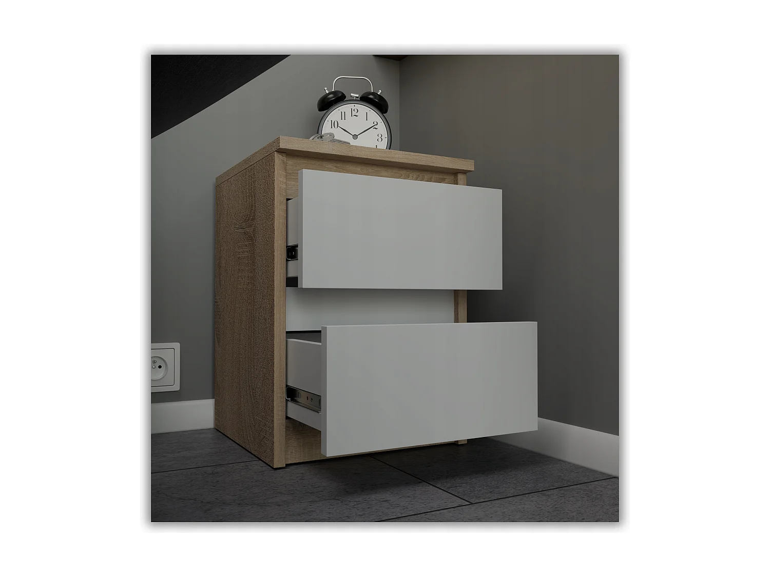 Table de chevet Chêne Sonoma Blanc mat 30x30x42CM 2 tiroirs-meuble de nuit pour chambre à coucher loft