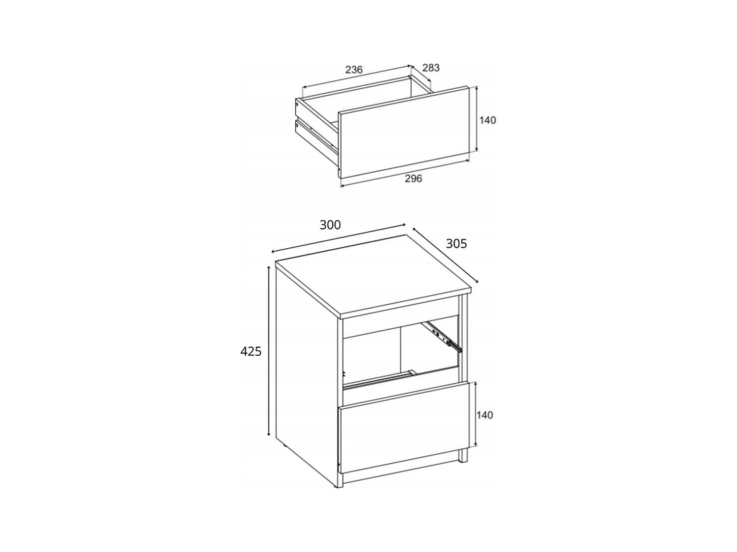 Table de chevet Blanc + Gris 30x30x42CM 2 tiroirs-meuble de nuit pour chambre à coucher loft