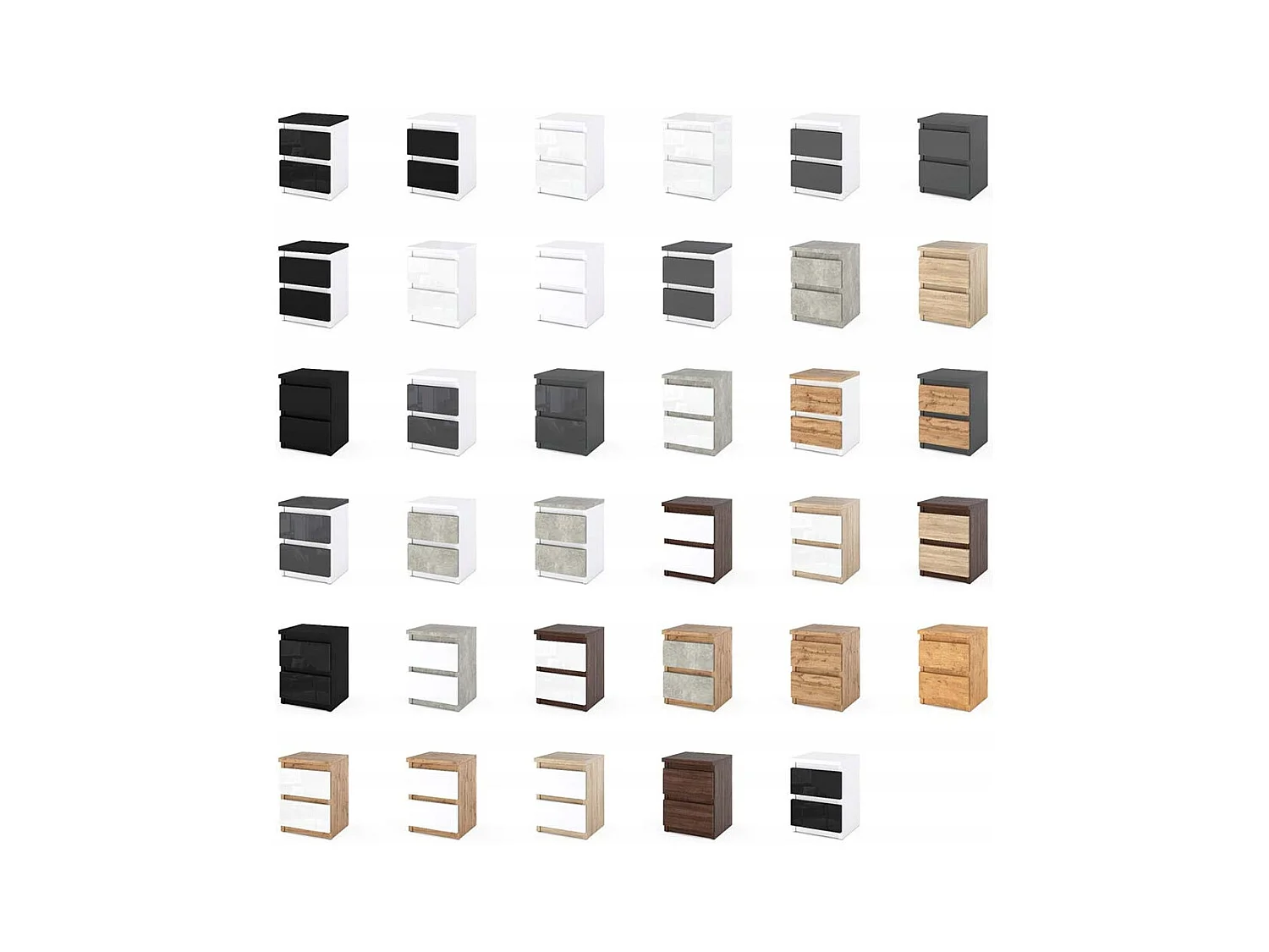 Table de chevet Blanc + Gris 30x30x42CM 2 tiroirs-meuble de nuit pour chambre à coucher loft