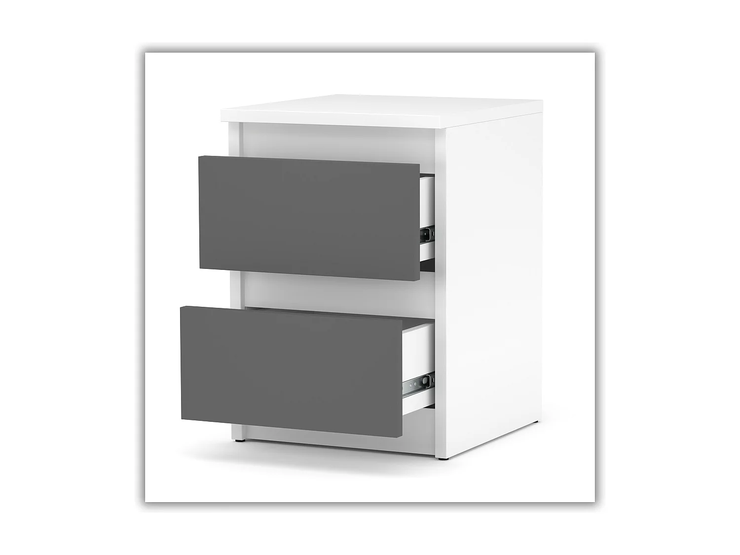 Table de chevet Blanc + Gris 30x30x42CM 2 tiroirs-meuble de nuit pour chambre à coucher loft