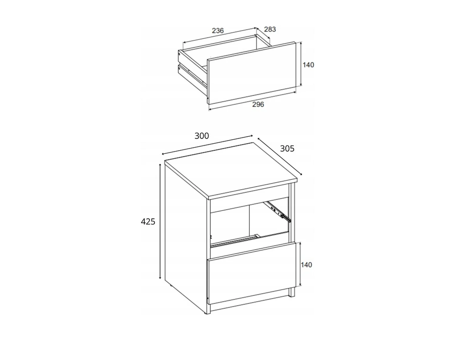 Table de chevet Blanc + Gris 30x30x42CM 2 tiroirs-meuble de nuit pour chambre à coucher loft