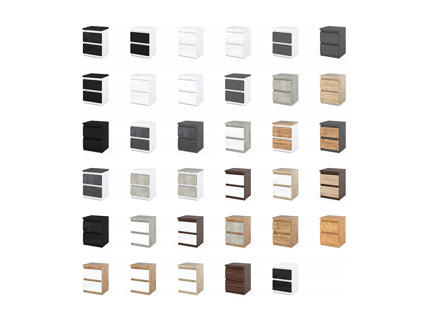 Table de chevet Blanc + Gris 30x30x42CM 2 tiroirs-meuble de nuit pour chambre à coucher loft