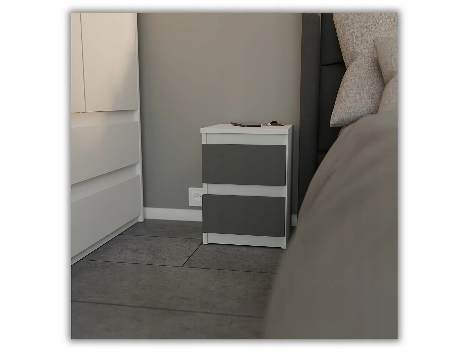 Szafka Nocna Stiv-Meble 2 Szuflady 30 CM Stolik Biały Szary Mat 30x30x40 CM 1szt.