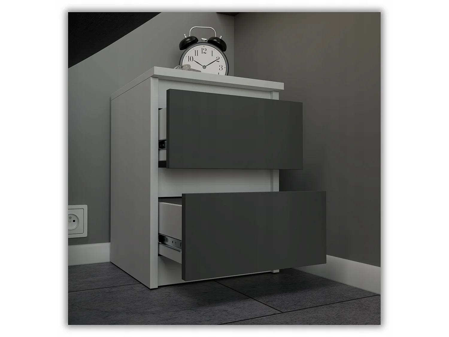 Szafka Nocna Stiv-Meble 2 Szuflady 30 CM Stolik Biały Szary Mat 30x30x40 CM 1szt.