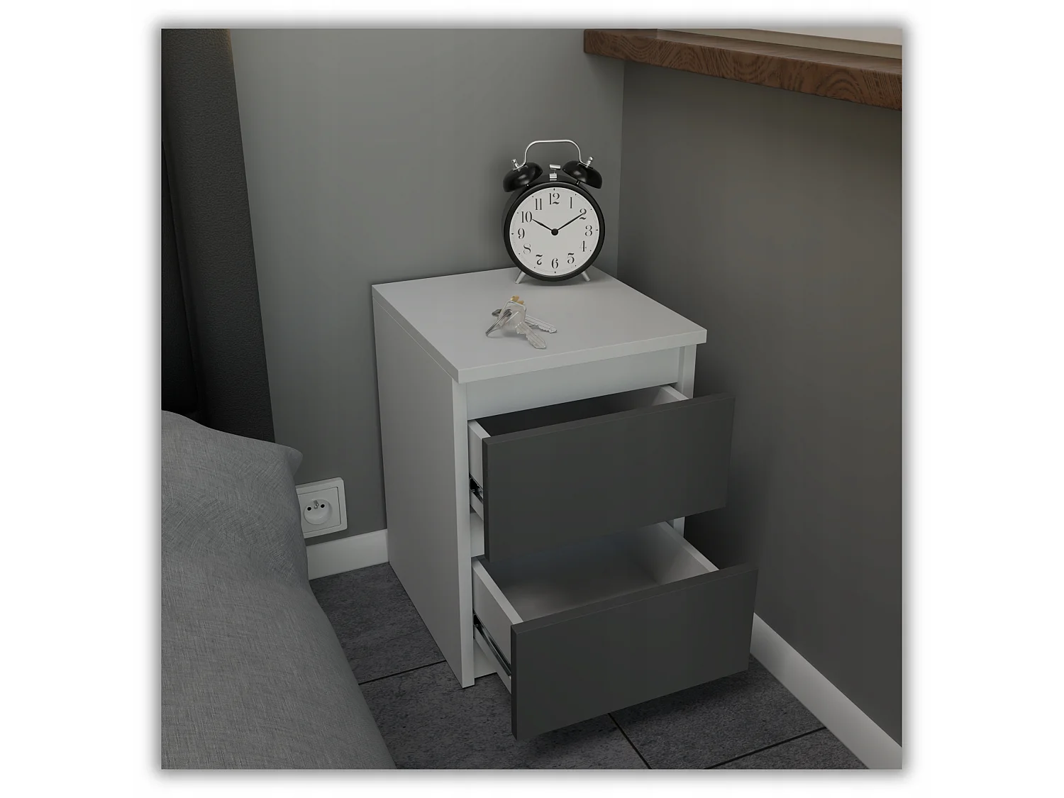 Szafka Nocna Stiv-Meble 2 Szuflady 30 CM Stolik Biały Szary Mat 30x30x40 CM 1szt.