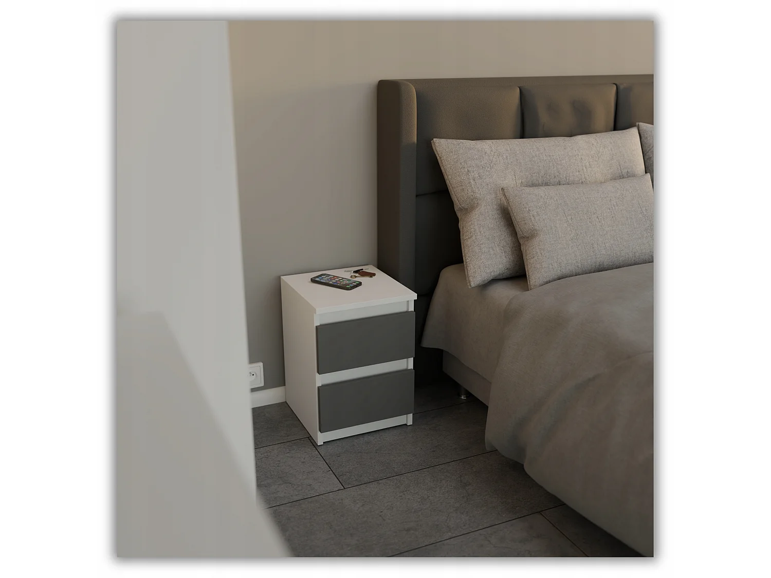 Szafka Nocna Stiv-Meble 2 Szuflady 30 CM Stolik Biały Szary Mat 30x30x40 CM 1szt.