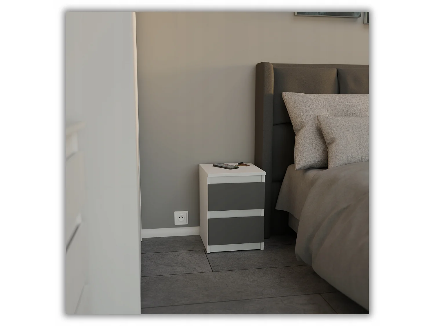 Szafka Nocna Stiv-Meble 2 Szuflady 30 CM Stolik Biały Szary Mat 30x30x40 CM 1szt.