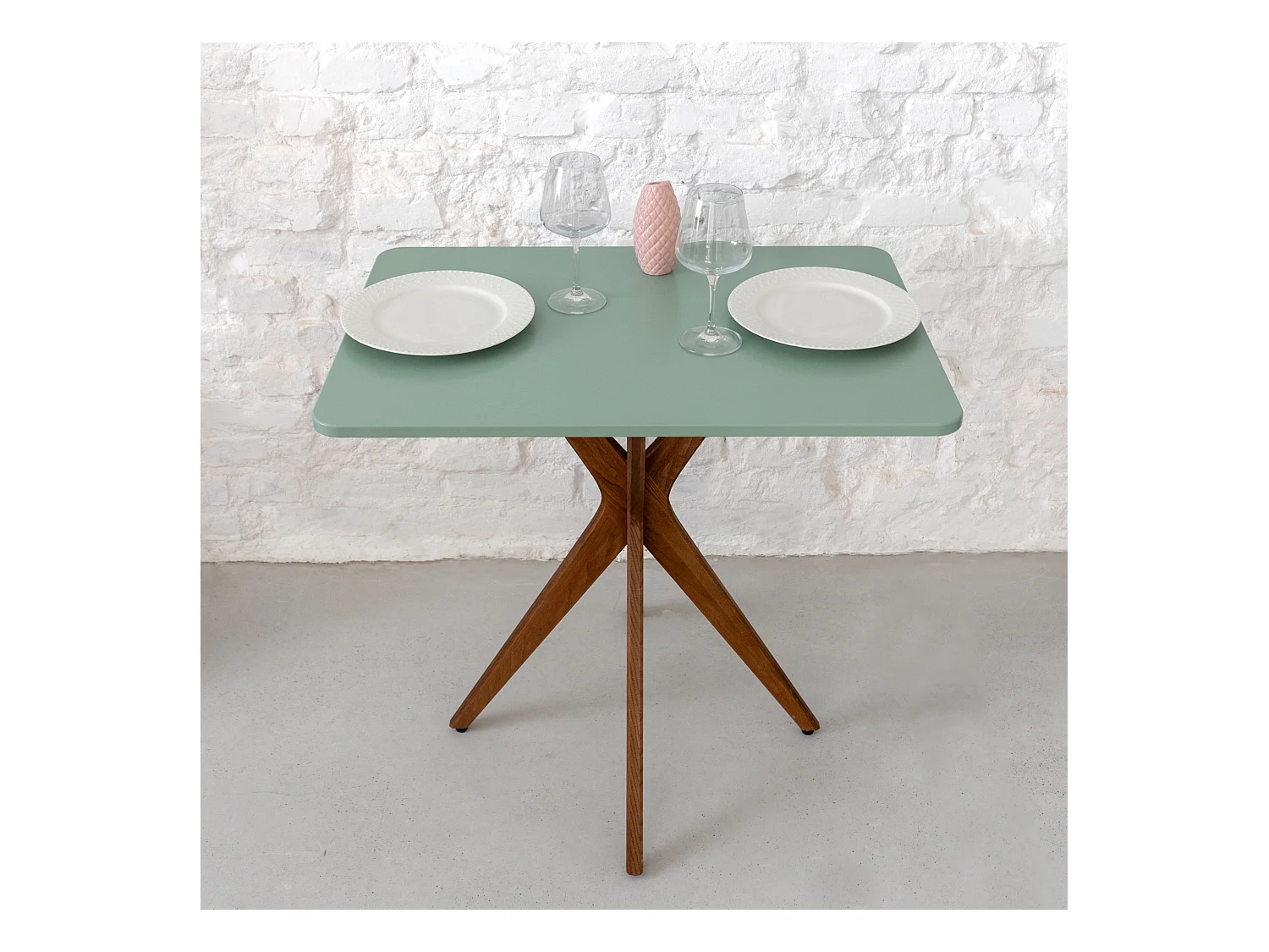 Kleine rechthoekige eettafel Jubi 55x80cm Antiekroze met eiken poten