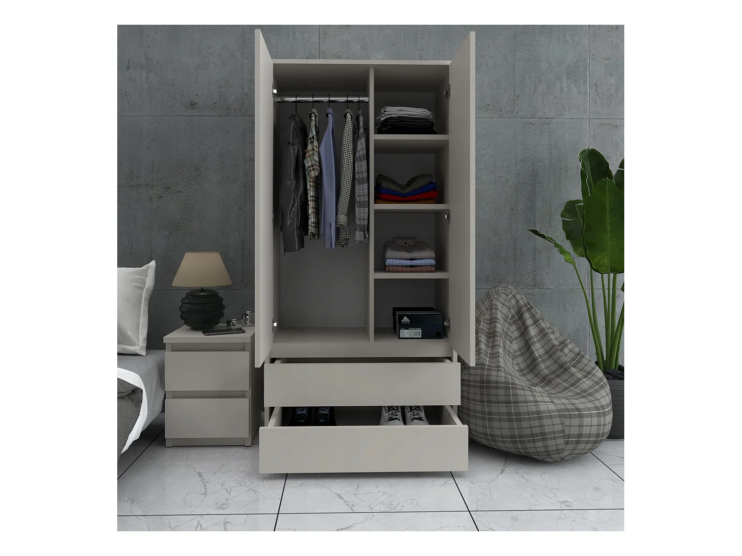 Table de chevet Cachemire  30x30x42CM 2 tiroirs-meuble de nuit pour chambre à coucher