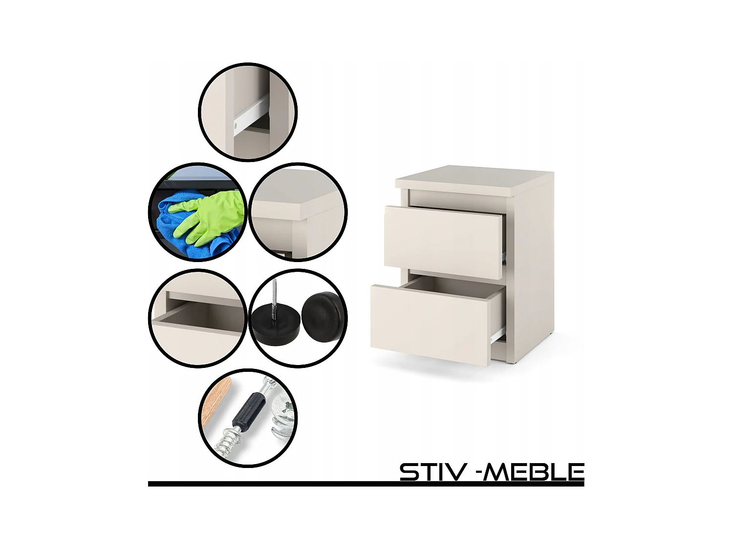 Table de chevet Cachemire  30x30x42CM 2 tiroirs-meuble de nuit pour chambre à coucher