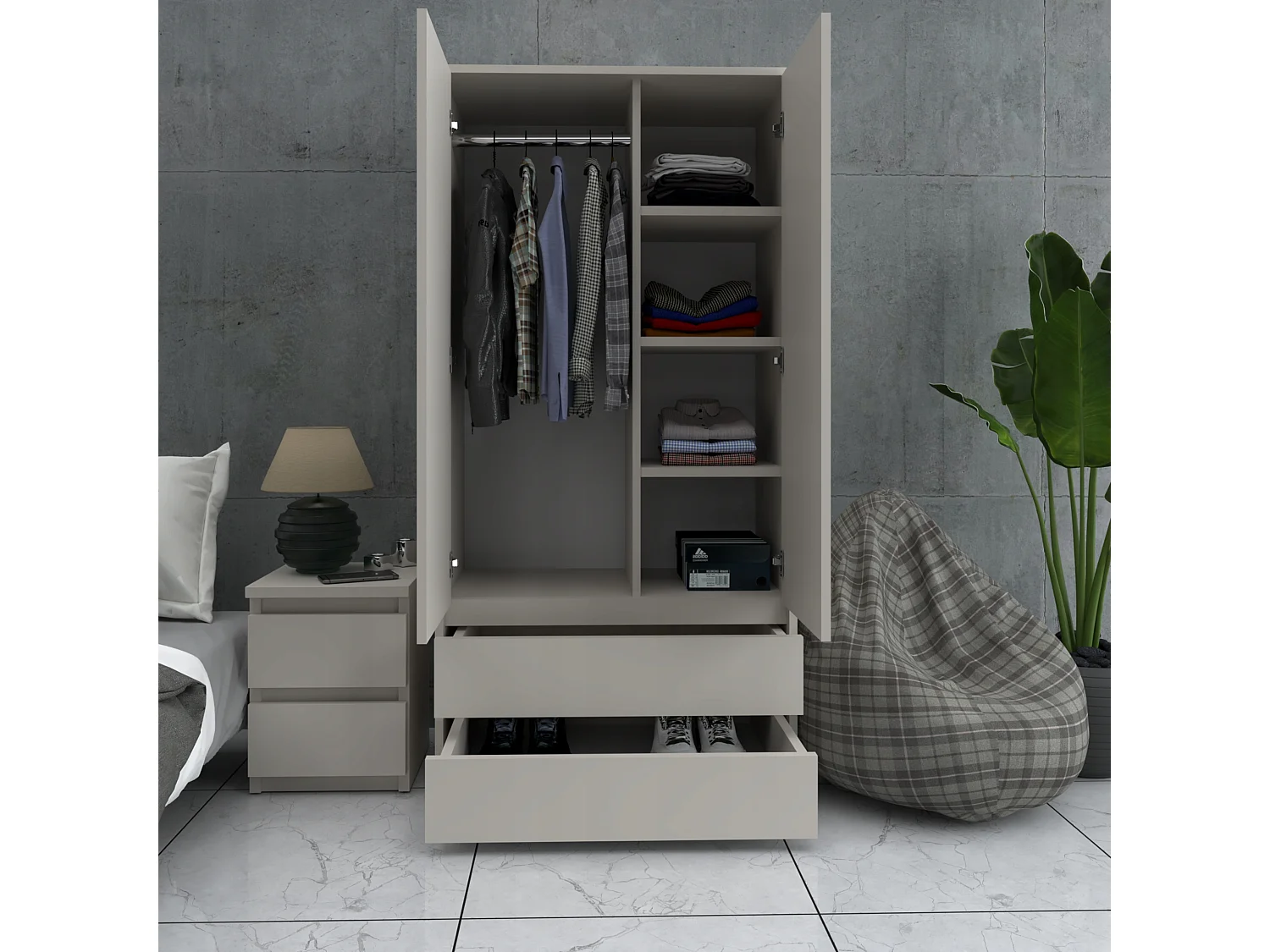 Table de chevet Cachemire  30x30x42CM 2 tiroirs-meuble de nuit pour chambre à coucher