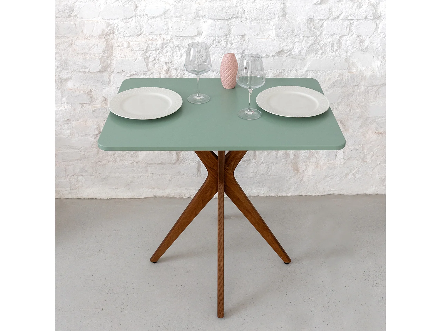 Petite table à manger rectangulaire Jubi 55x80cm Gris Béton Chêne