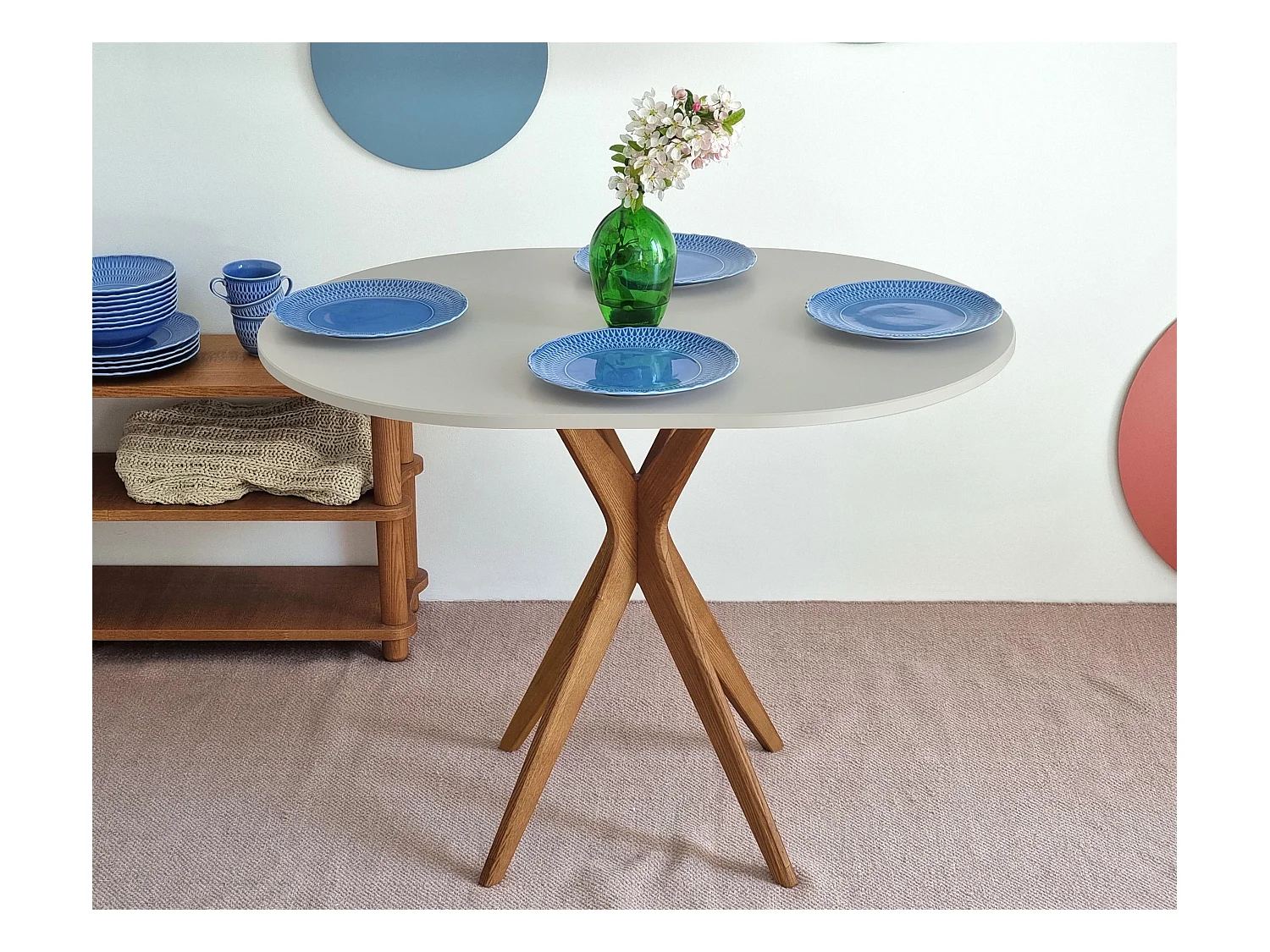 Ovale eettafel 75x100cm Jubi Bruin Beige met eiken poten