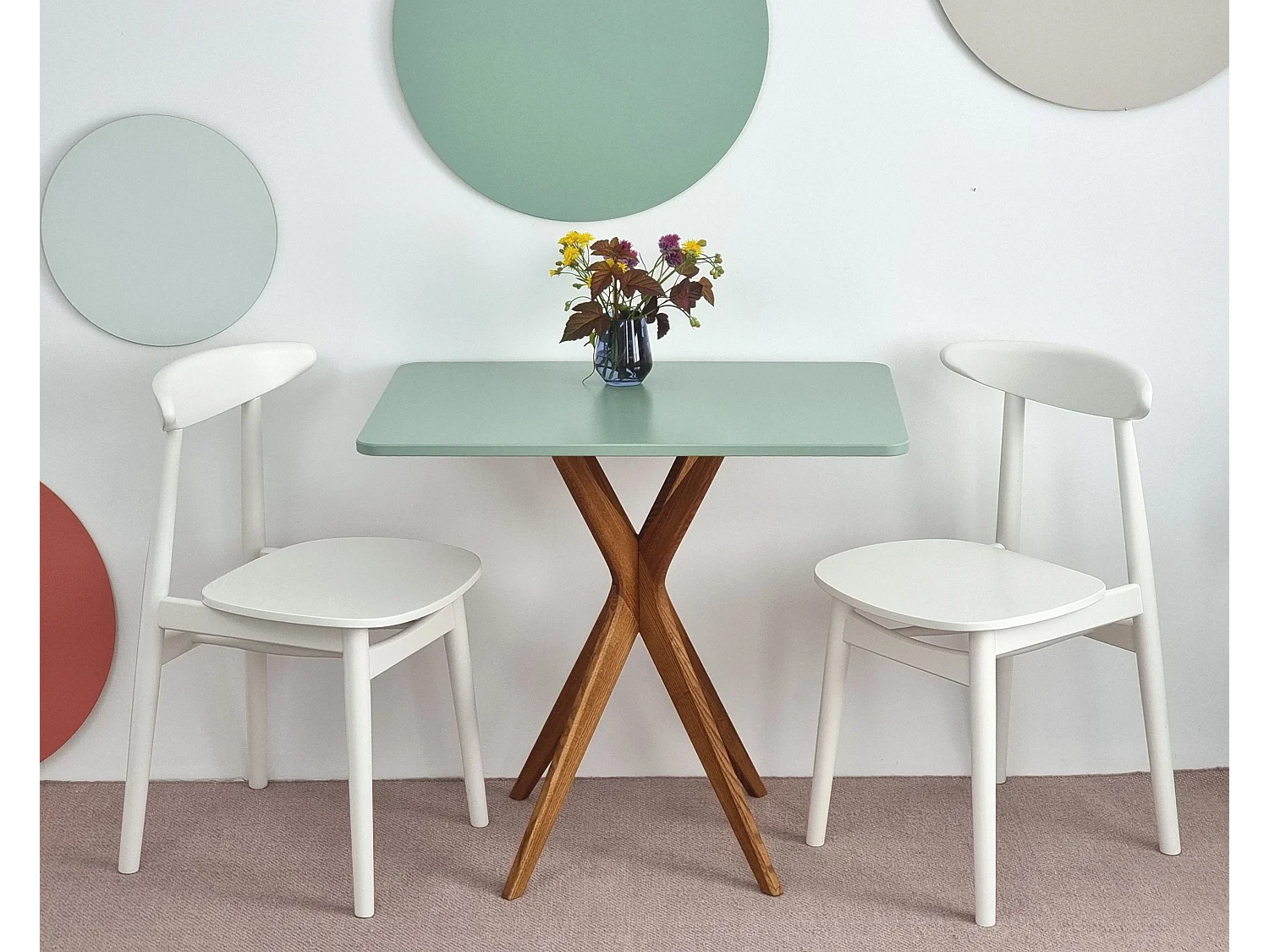 Petite table à manger rectangulaire Jubi 55x80cm Beige Brun Chêne