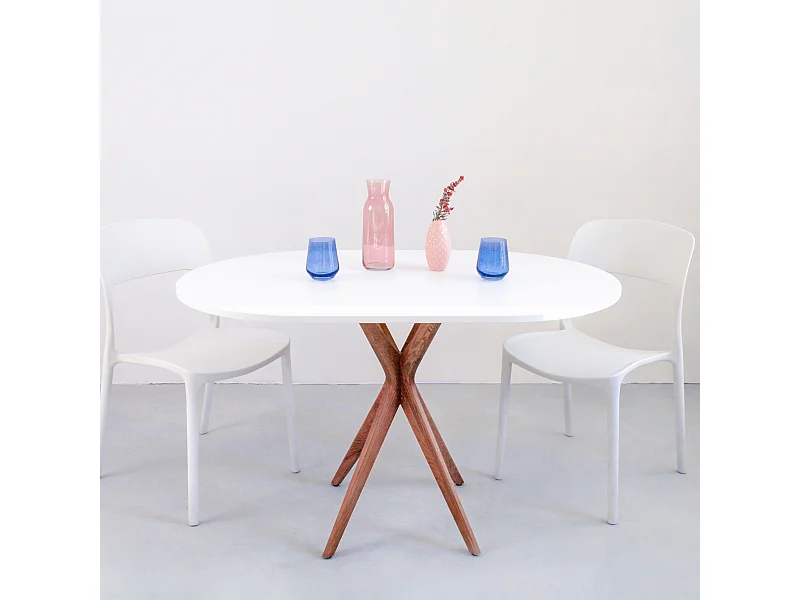 Mesa de comedor ovalada 75x100cm Jubi Blanca Roble