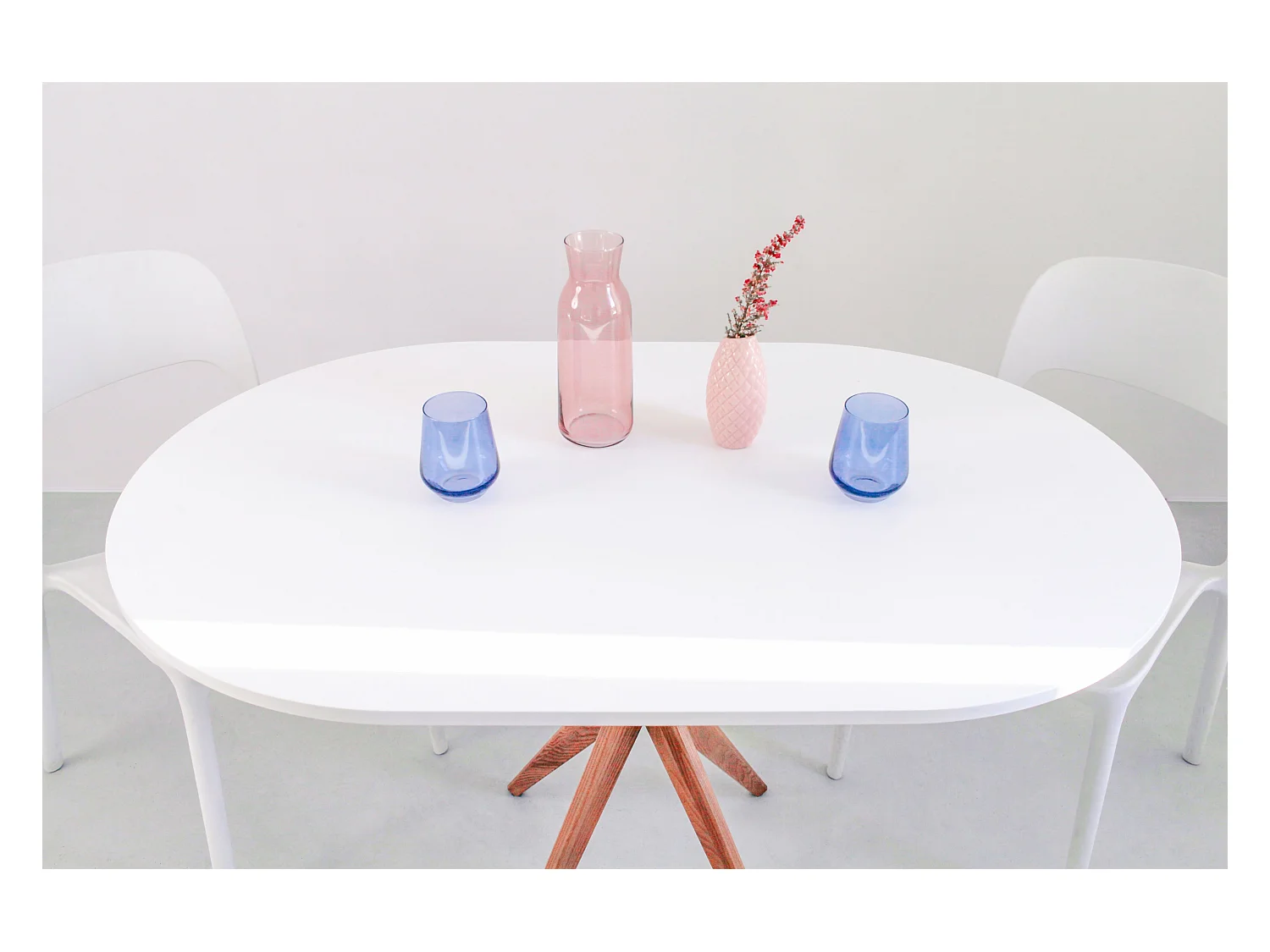 Table à manger ovale 75x100cm Jubi Blanc Chêne