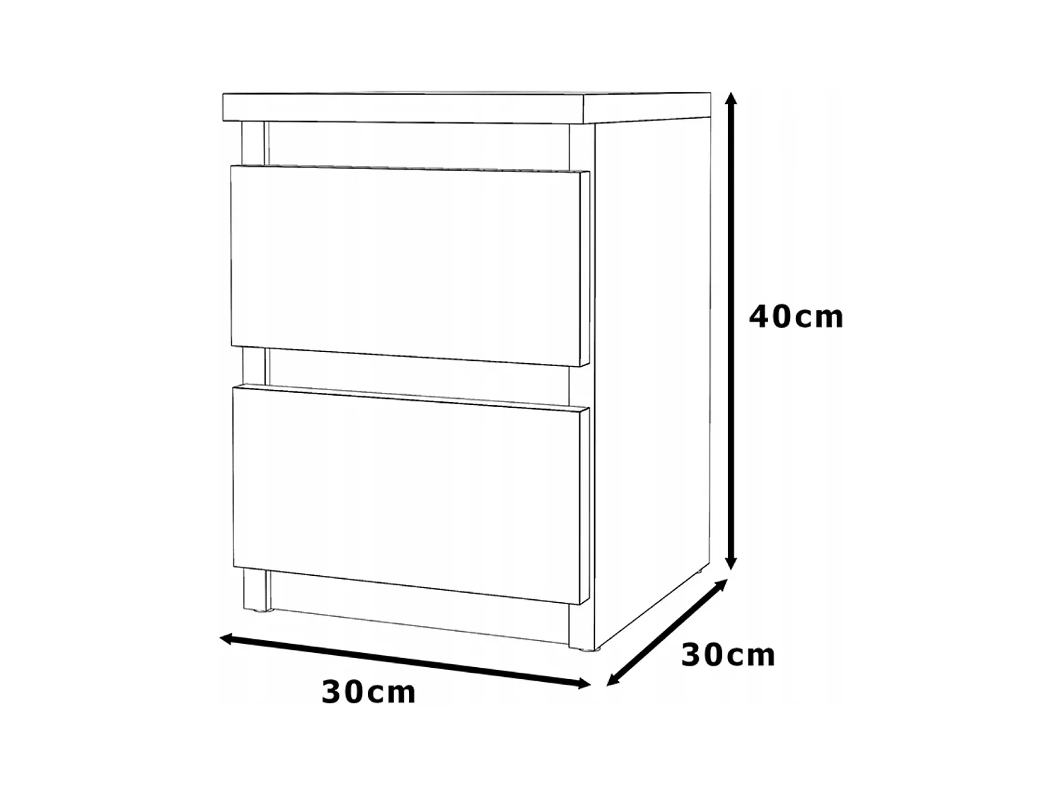 Table de chevet Chêne Wotan 30x30x42CM 2 tiroirs-meuble de nuit pour chambre à coucher