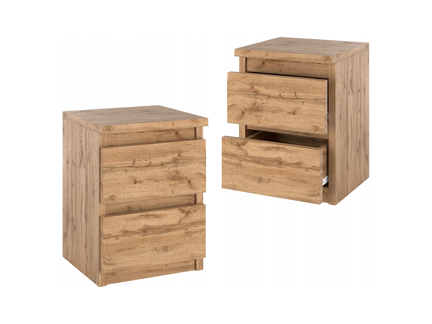 Table de chevet Chêne Wotan 30x30x42CM 2 tiroirs-meuble de nuit pour chambre à coucher