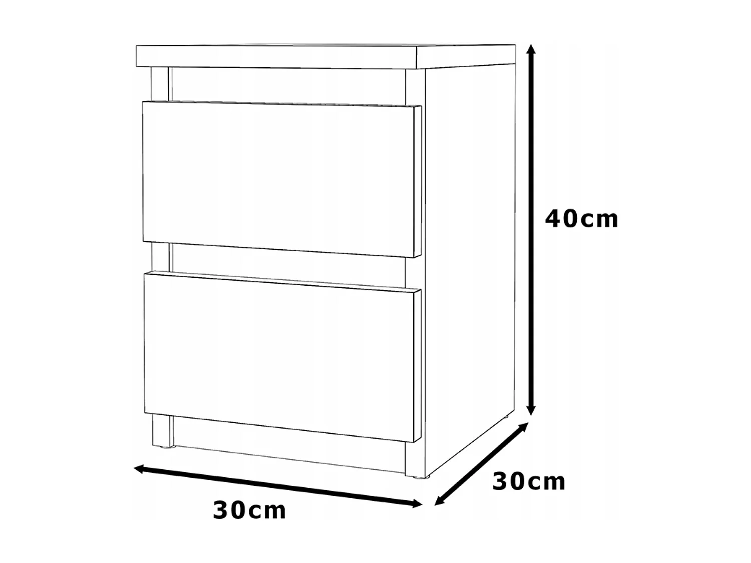 Table de chevet Chêne Wotan 30x30x42CM 2 tiroirs-meuble de nuit pour chambre à coucher