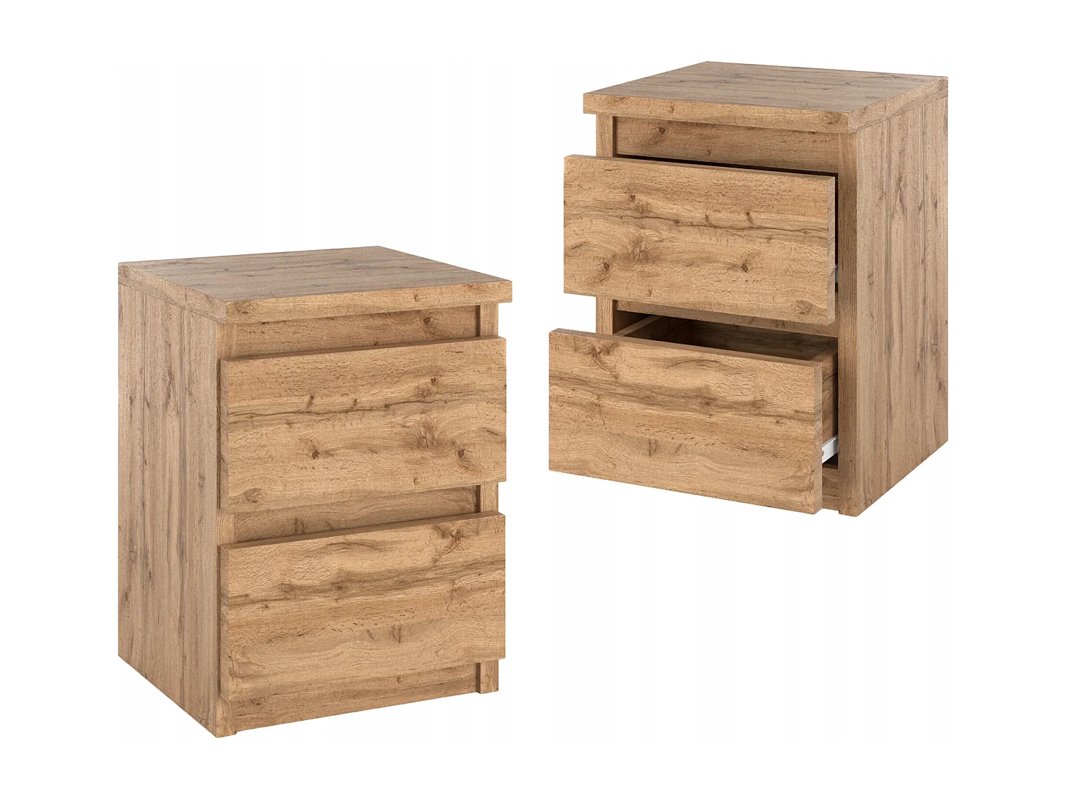 Table de chevet Chêne Wotan 30x30x42CM 2 tiroirs-meuble de nuit pour chambre à coucher