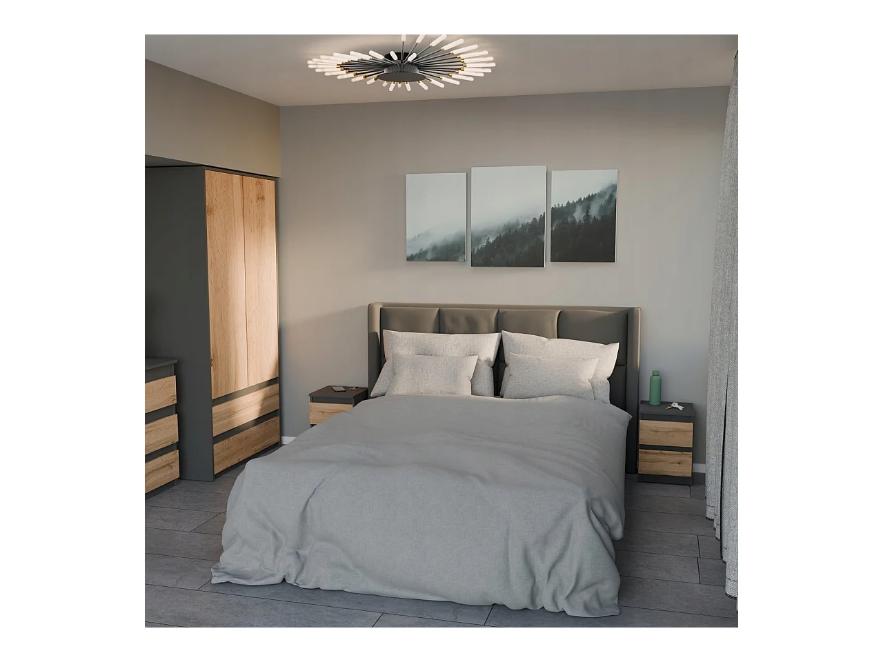 Table de chevet Gris/ Chêne Wotan 30x30x42CM 2 tiroirs-meuble de nuit pour chambre à coucher