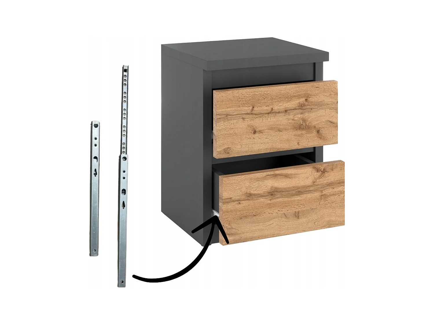 Table de chevet Gris/ Chêne Wotan 30x30x42CM 2 tiroirs-meuble de nuit pour chambre à coucher