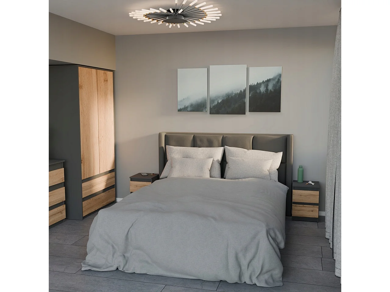 Table de chevet Gris/ Chêne Wotan 30x30x42CM 2 tiroirs-meuble de nuit pour chambre à coucher