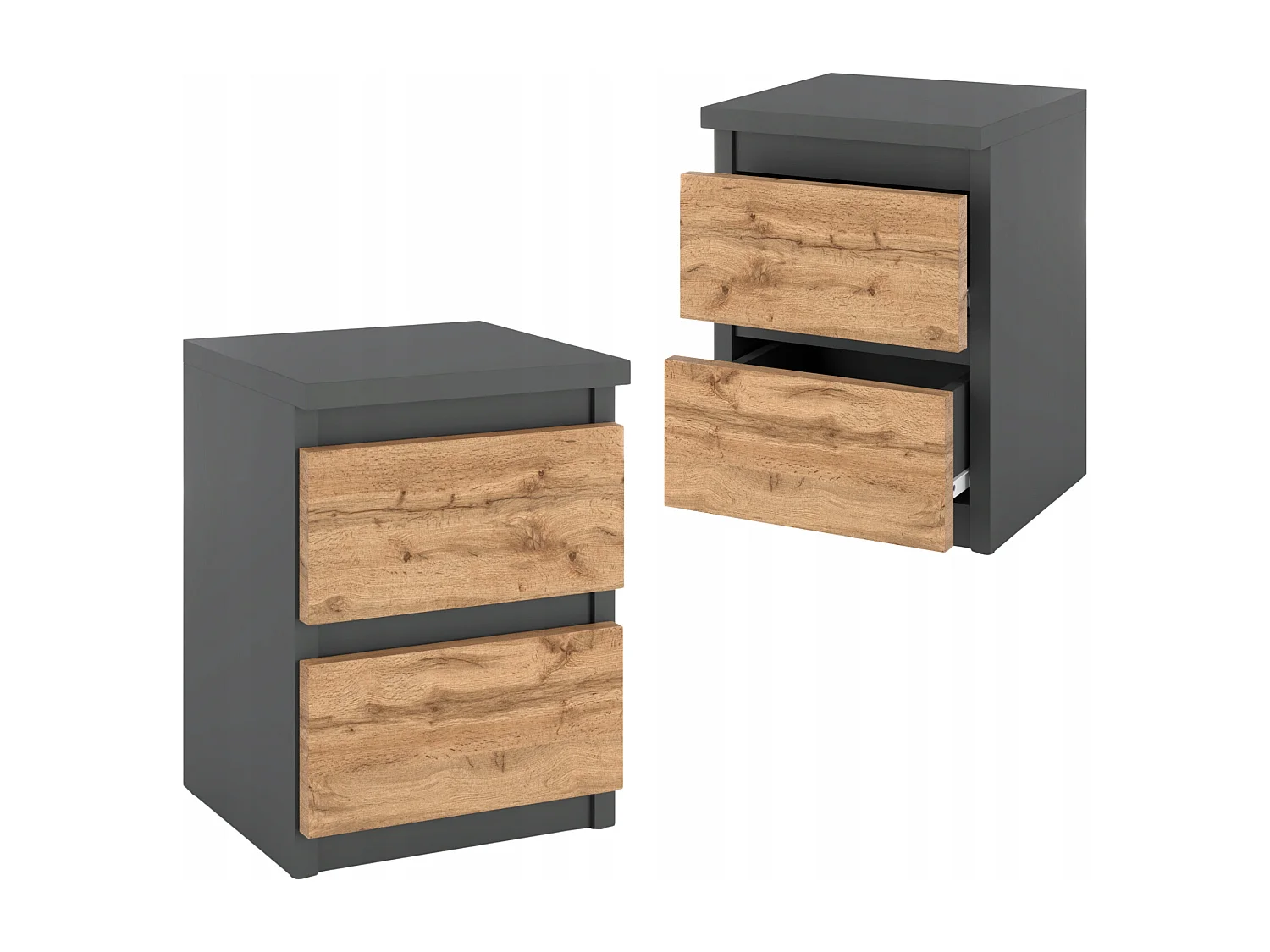 Table de chevet Gris/ Chêne Wotan 30x30x42CM 2 tiroirs-meuble de nuit pour chambre à coucher