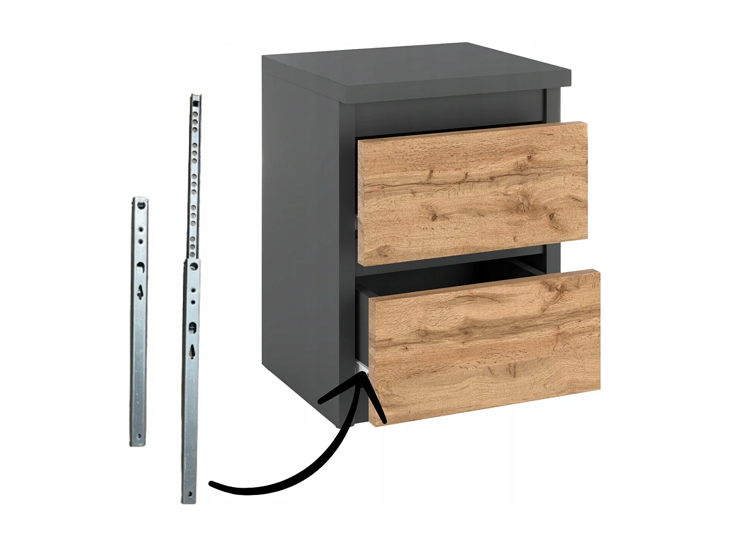 Table de chevet Gris/ Chêne Wotan 30x30x42CM 2 tiroirs-meuble de nuit pour chambre à coucher