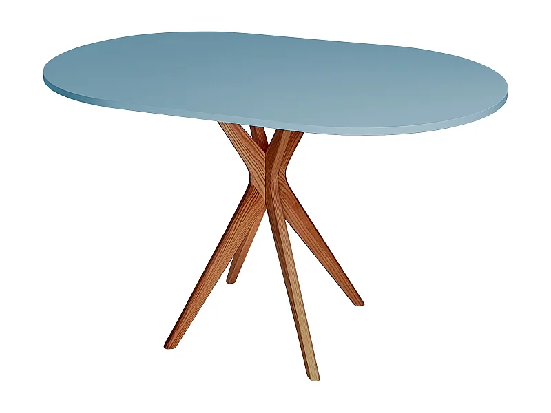 Ovale eettafel 75x100cm Jubi Poederblauw met eiken poten