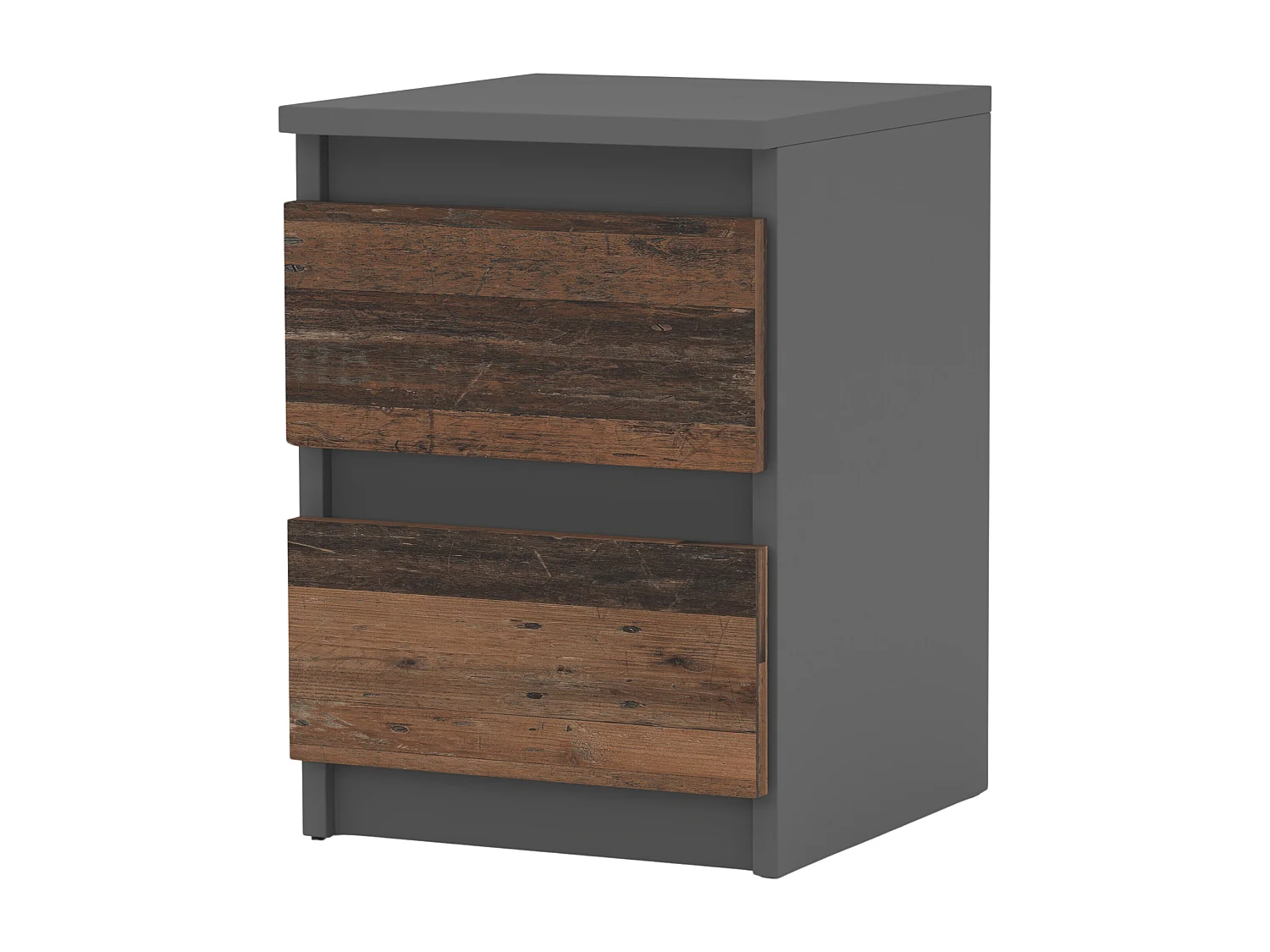 Table de chevet Gris + OLD Vintage 30x30x42CM 2 tiroirs -meuble de nuit pour chambre à coucher loft