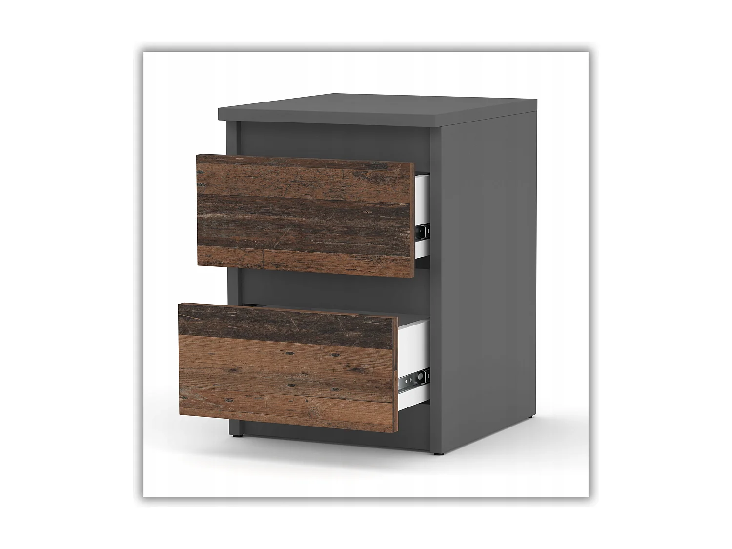 Table de chevet Gris + OLD Vintage 30x30x42CM 2 tiroirs -meuble de nuit pour chambre à coucher loft