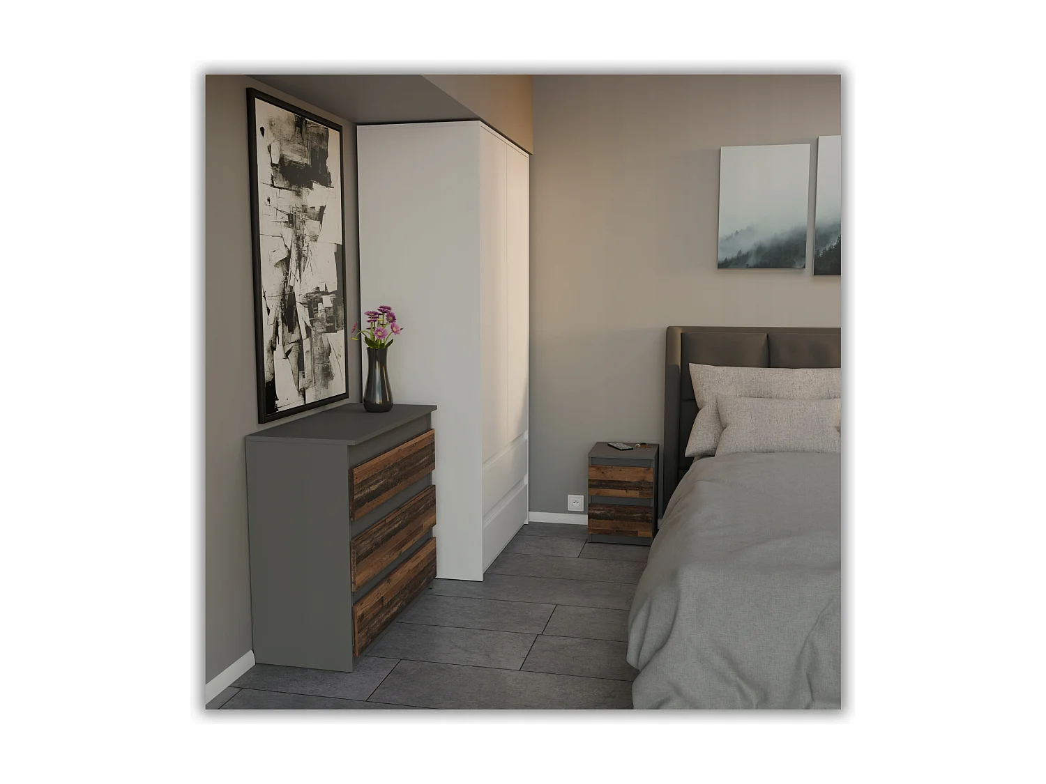 Nachtkastje Grijs + OLD Vintage 30x30x42CM 2 laden - nachtkastje meubels voor loft slaapkamer