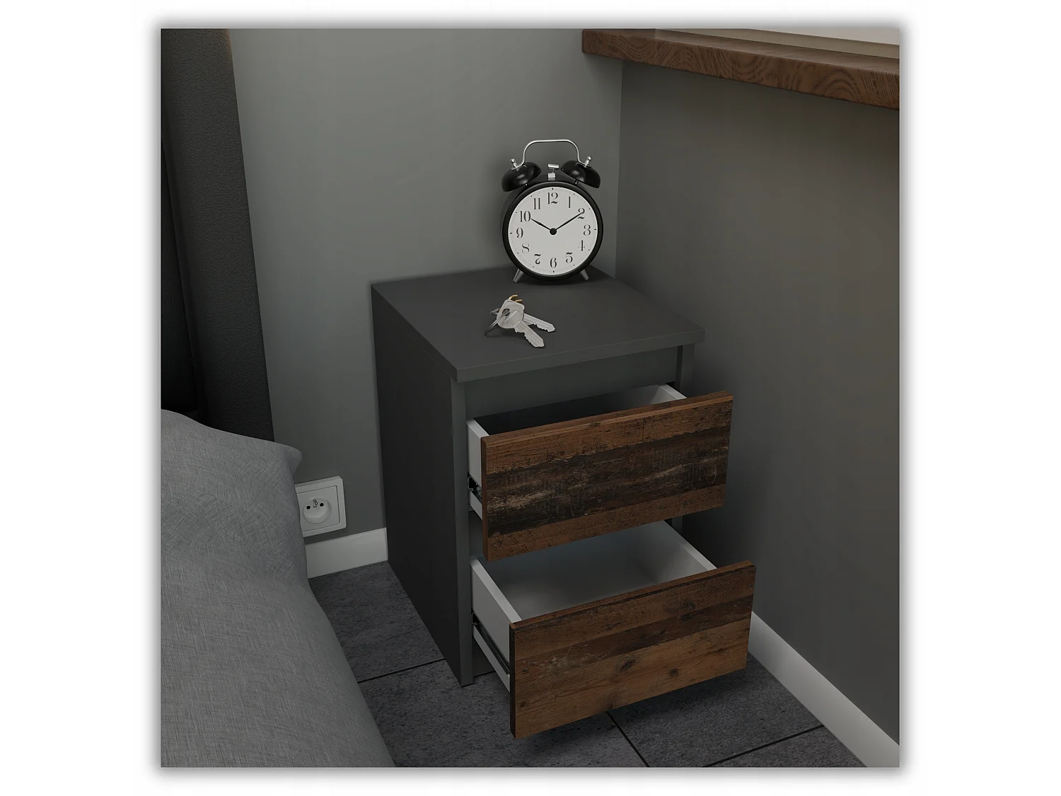 Szafka Nocna Stiv-Meble 2 Szuflady 30 CM Szary Mat Old Style 30x30x40 CM 1szt.