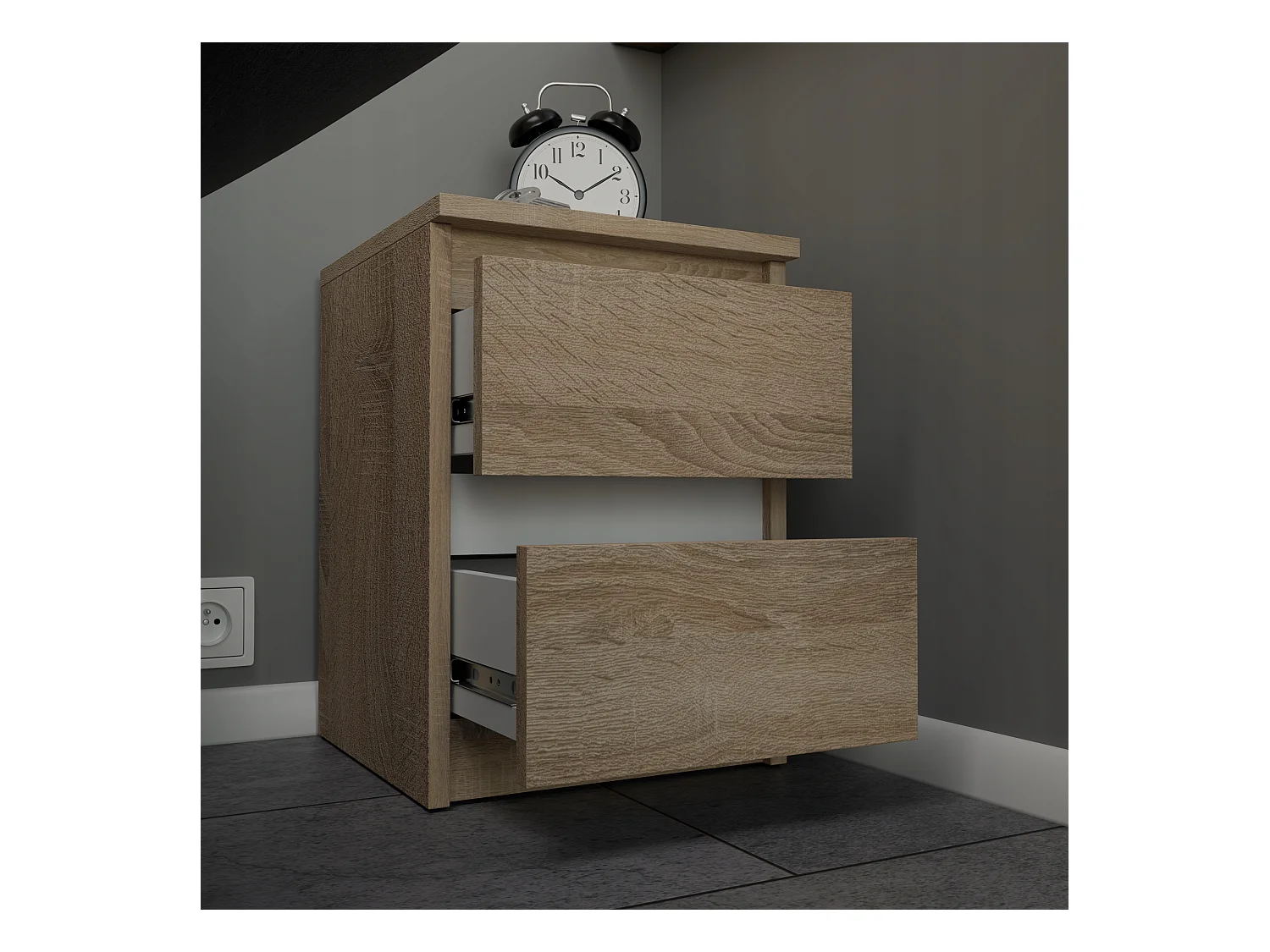 Table de chevet Chêne Sonoma 30x30x42CM 2 tiroirs-meuble de nuit pour chambre à coucher