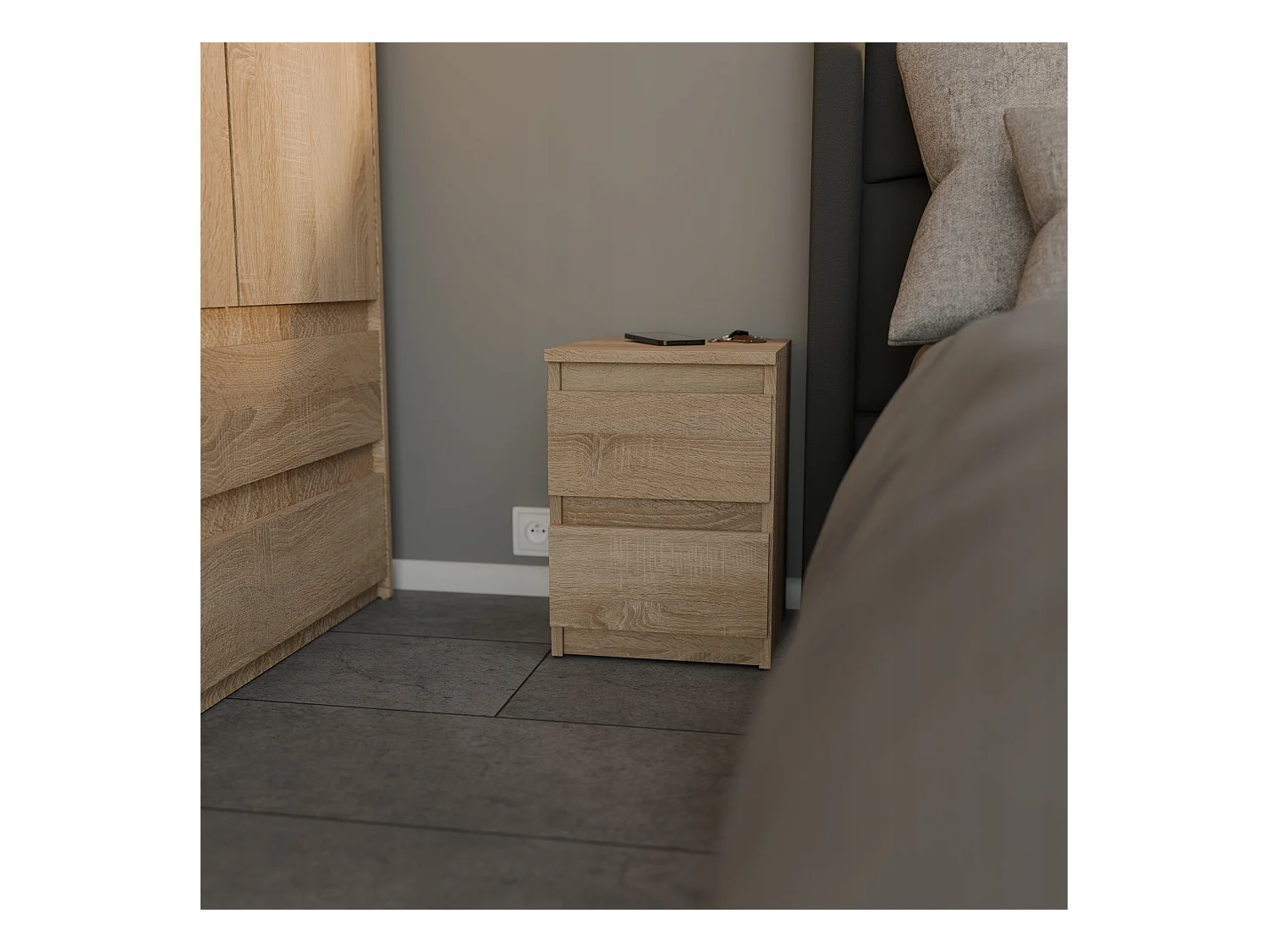 Table de chevet Chêne Sonoma 30x30x42CM 2 tiroirs-meuble de nuit pour chambre à coucher