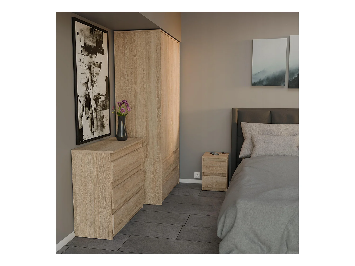 Table de chevet Chêne Sonoma 30x30x42CM 2 tiroirs-meuble de nuit pour chambre à coucher