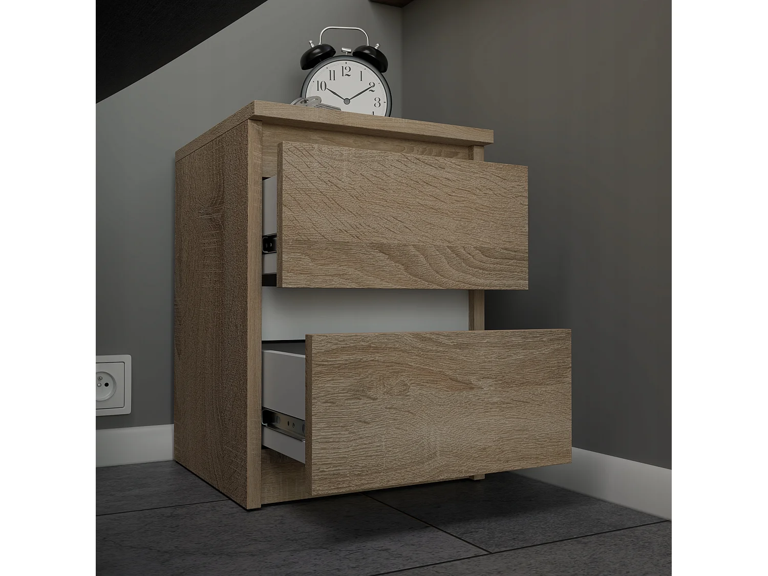 Table de chevet Chêne Sonoma 30x30x42CM 2 tiroirs-meuble de nuit pour chambre à coucher