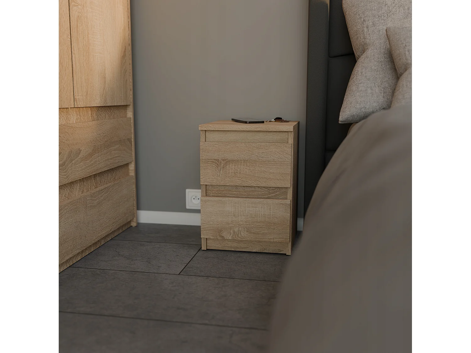 Table de chevet Chêne Sonoma 30x30x42CM 2 tiroirs-meuble de nuit pour chambre à coucher