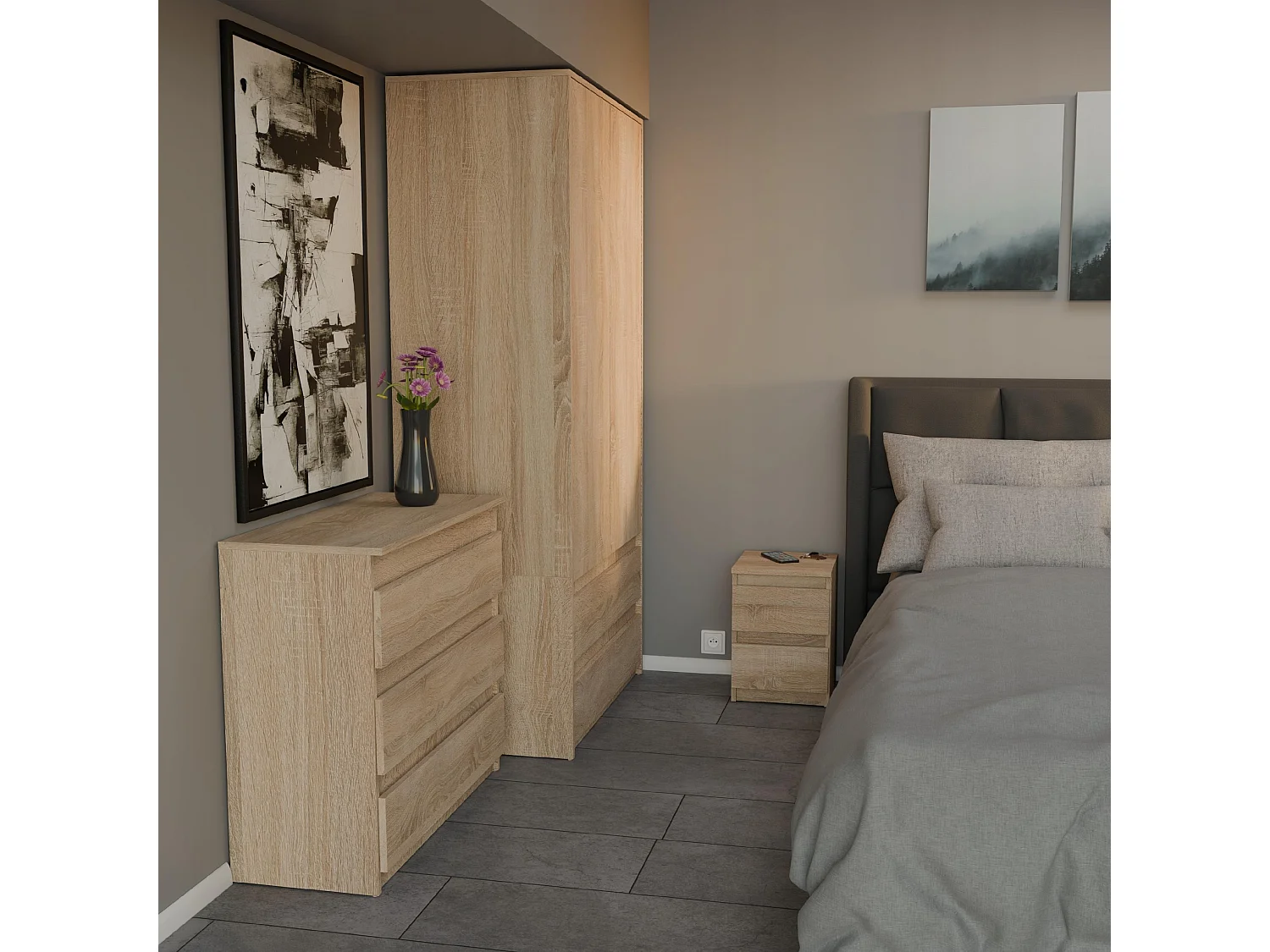 Table de chevet Chêne Sonoma 30x30x42CM 2 tiroirs-meuble de nuit pour chambre à coucher