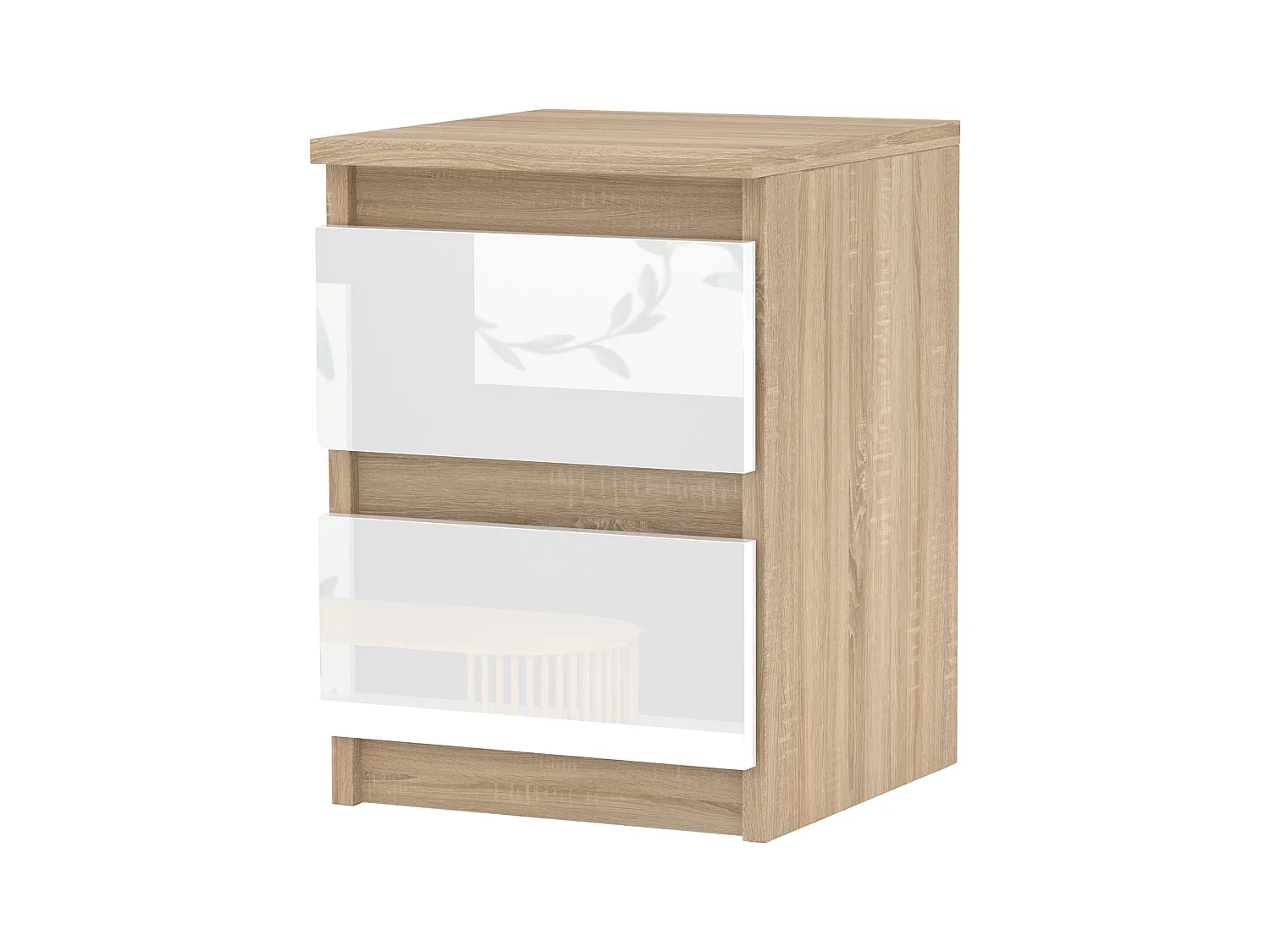 Table de chevet Chêne Sonoma Blanc brillant 30x30x40CM 2 tiroirs -meuble de nuit pour chambre à coucher loft