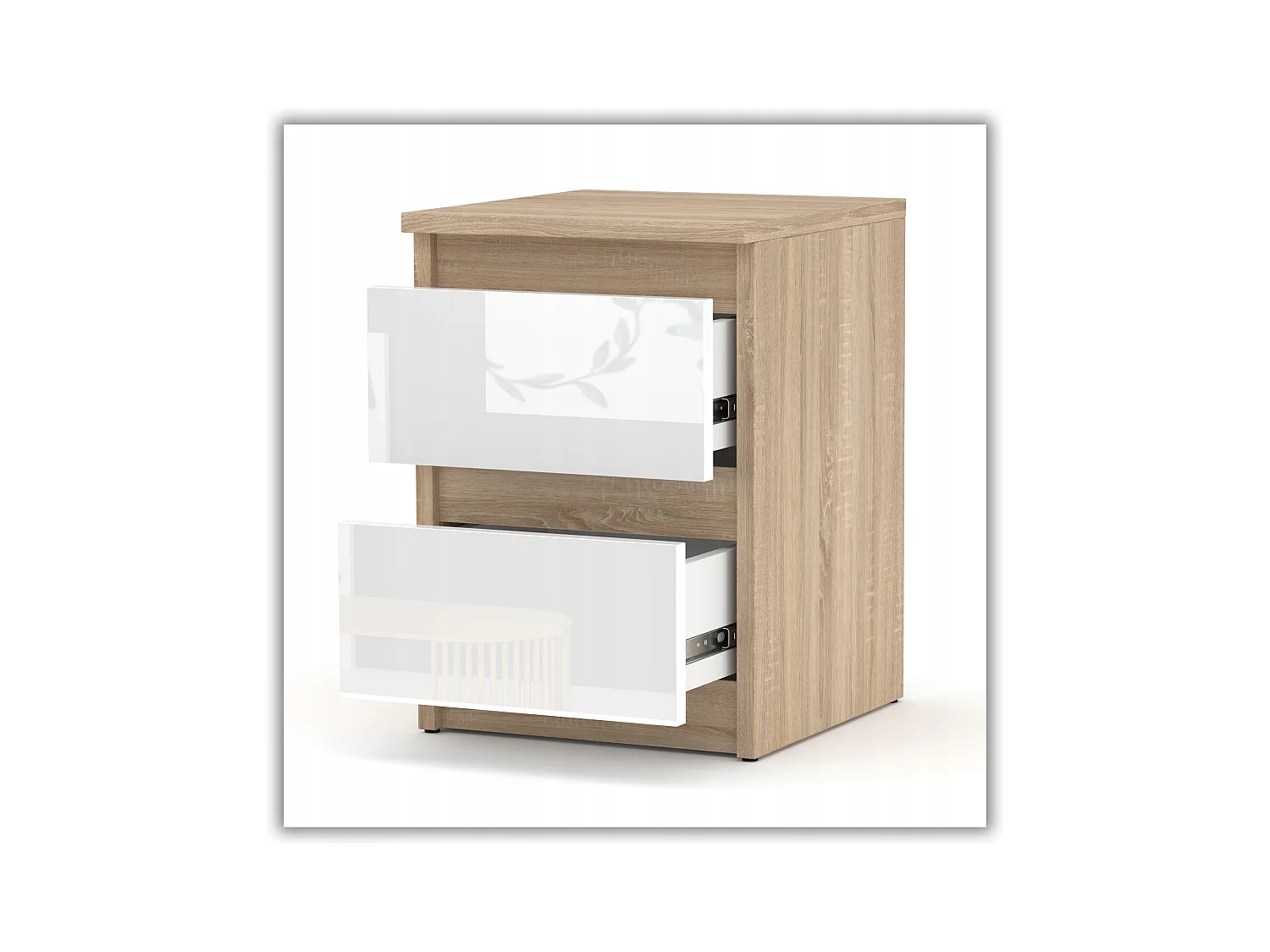 Table de chevet Chêne Sonoma Blanc brillant 30x30x40CM 2 tiroirs -meuble de nuit pour chambre à coucher loft