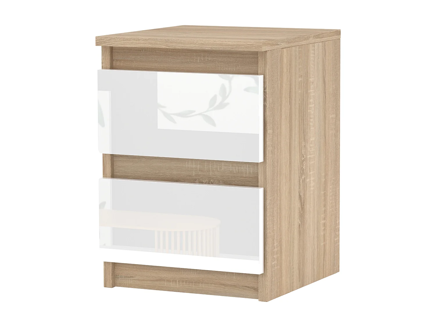 Table de chevet Chêne Sonoma Blanc brillant 30x30x40CM 2 tiroirs -meuble de nuit pour chambre à coucher loft