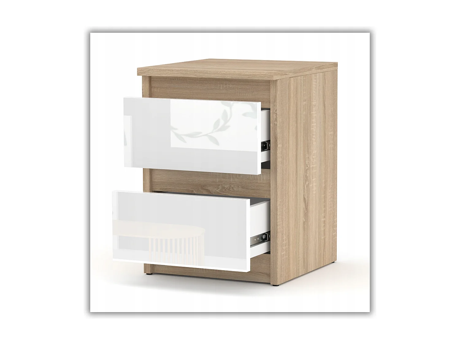 Table de chevet Chêne Sonoma Blanc brillant 30x30x40CM 2 tiroirs -meuble de nuit pour chambre à coucher loft