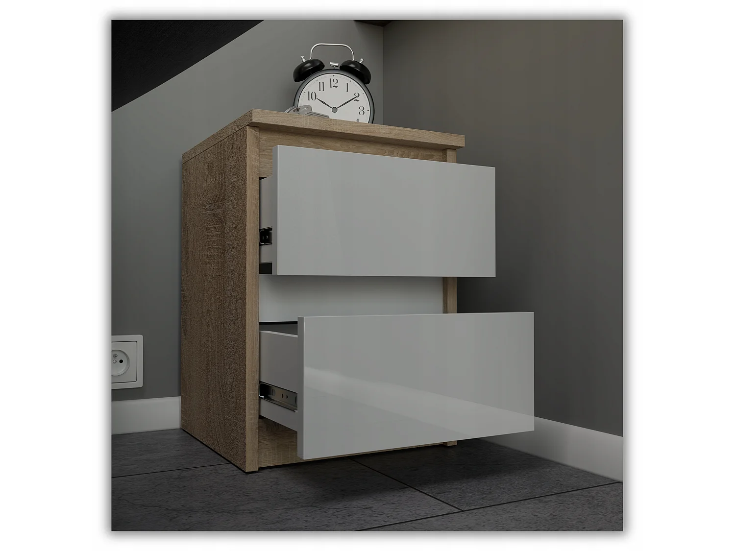 Szafka Nocna Stiv-Meble 2 Szuflady 30 CM Dąb Sonoma Biały Połysk 30x30x40 CM 1szt.