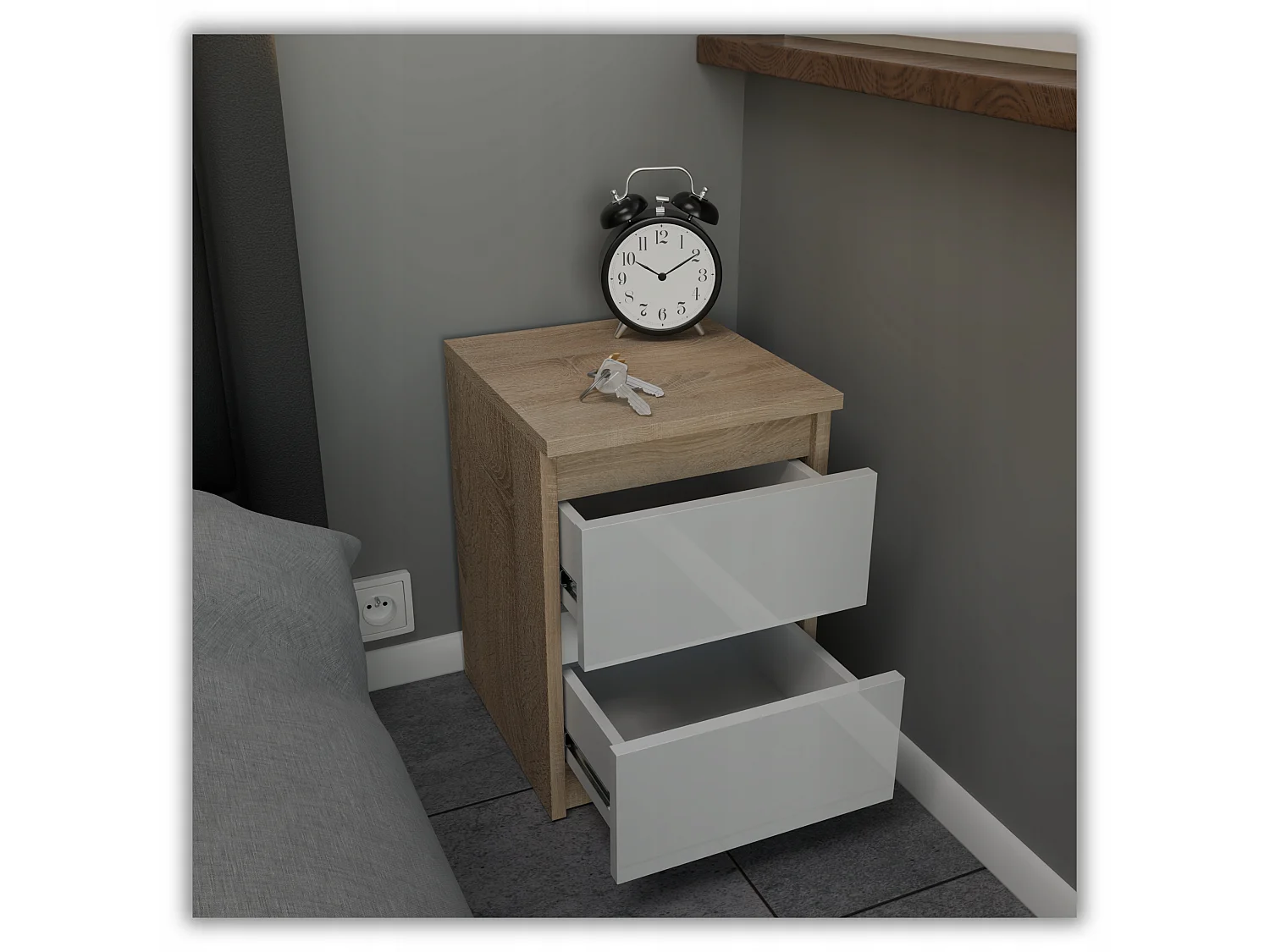 Szafka Nocna Stiv-Meble 2 Szuflady 30 CM Dąb Sonoma Biały Połysk 30x30x40 CM 1szt.