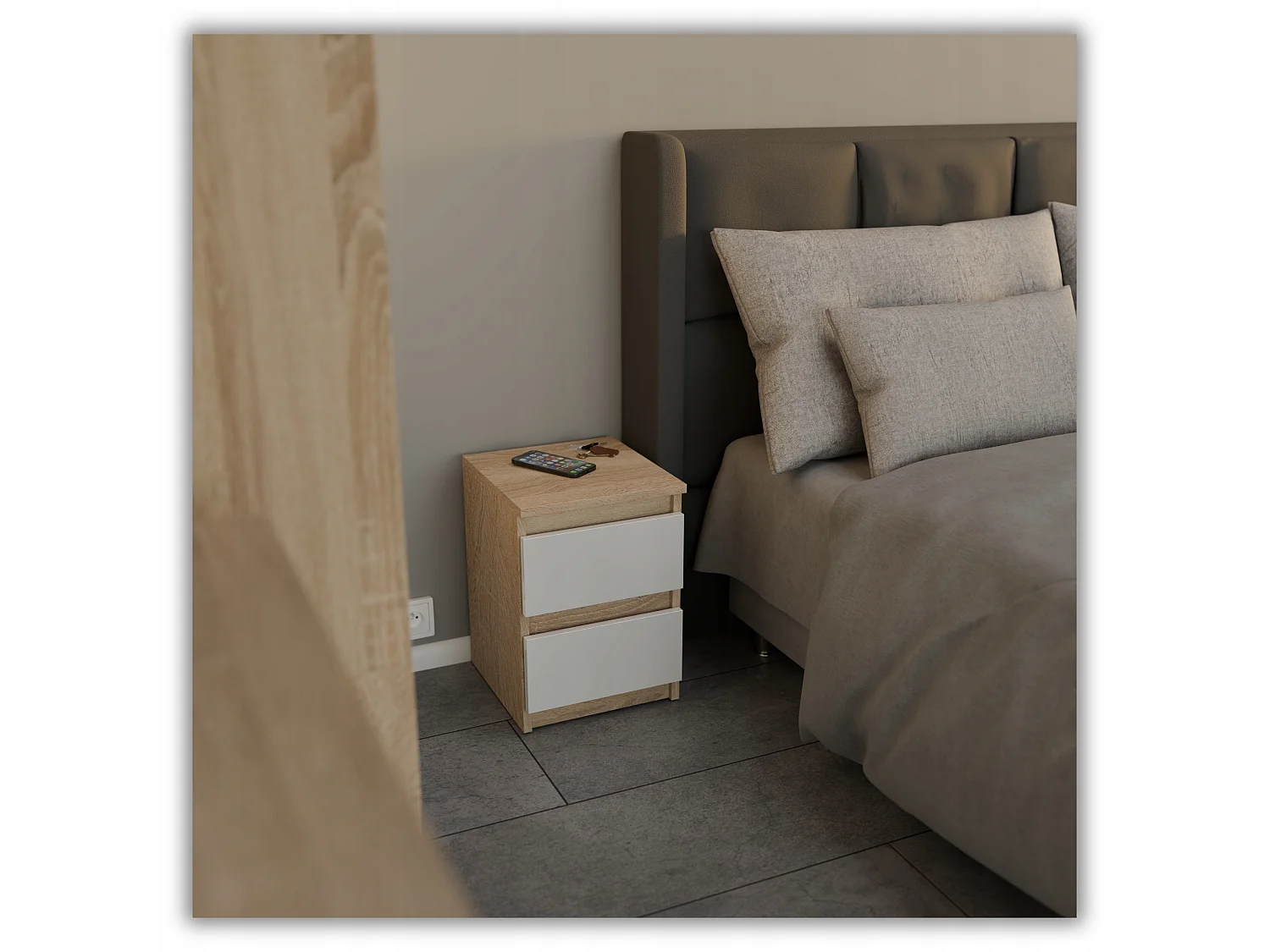 Szafka Nocna Stiv-Meble 2 Szuflady 30 CM Dąb Sonoma Biały Połysk 30x30x40 CM 1szt.