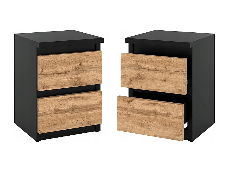 Table de chevet Noir Chêne Wotan 30x30x40CM 2 tiroirs -meuble de nuit pour chambre à coucher loft
