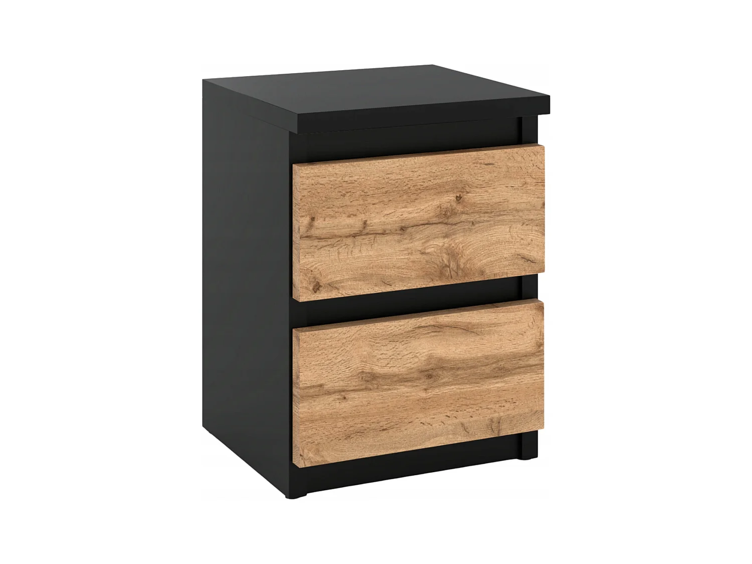Table de chevet Noir Chêne Wotan 30x30x40CM 2 tiroirs -meuble de nuit pour chambre à coucher loft